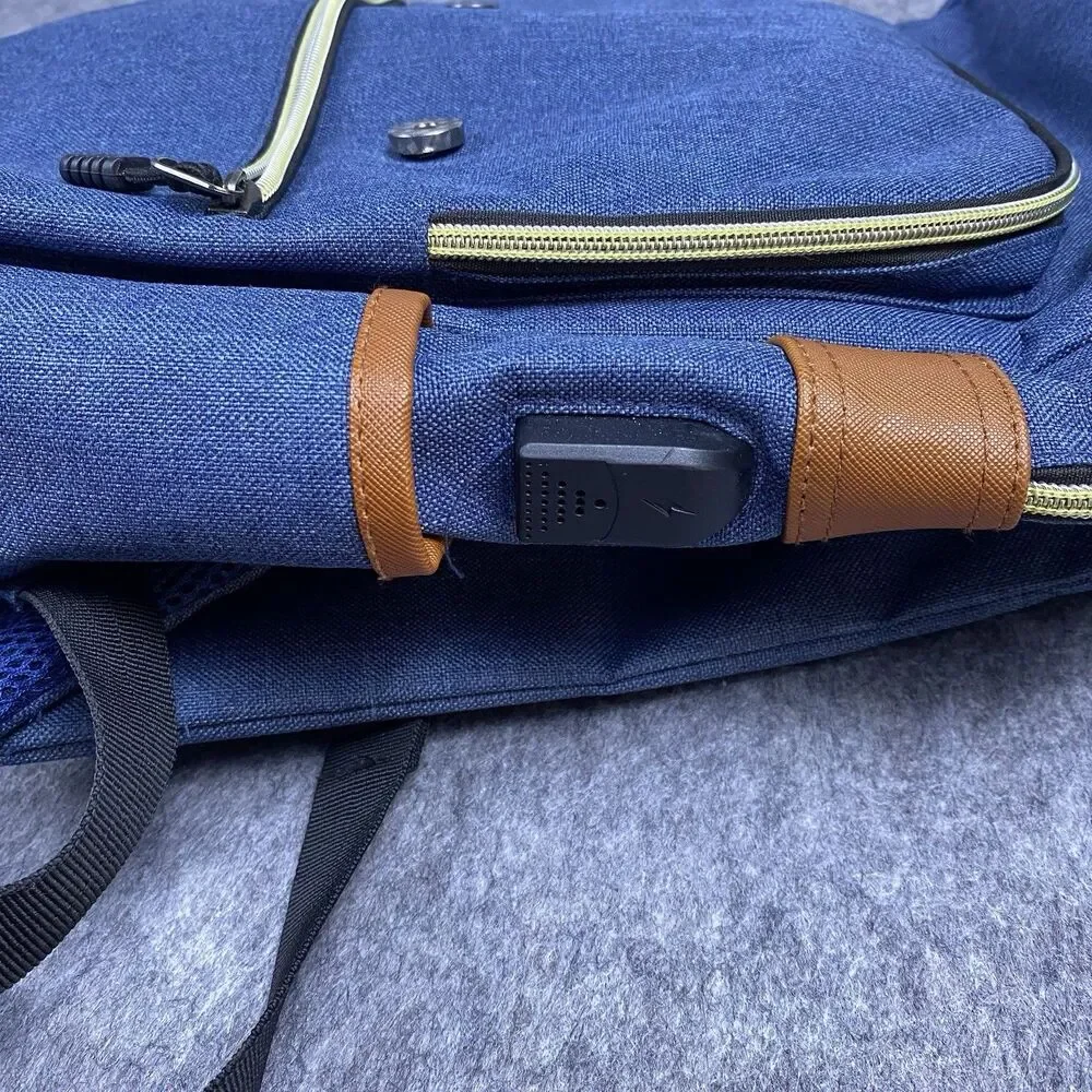 Modoker Vintage 15 inch Laptop Backpack with USB Charging Blue/Brown Leather